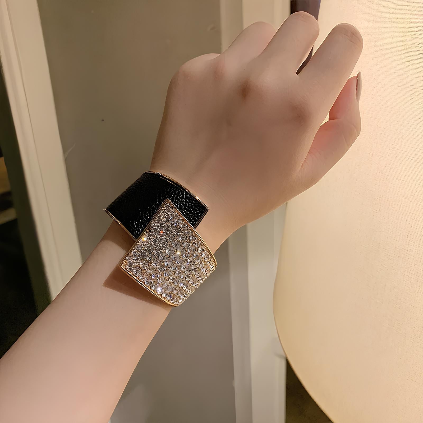 Fashion Geometric Crystal Cuff Bracelet Bracelets Lunarity Garage Black