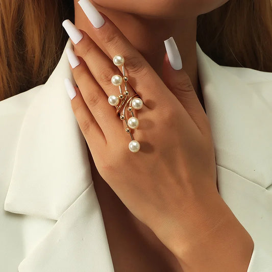 Fashion Irregular Pearl Geometric Open Ring Ring Lunarity Garage Gold  