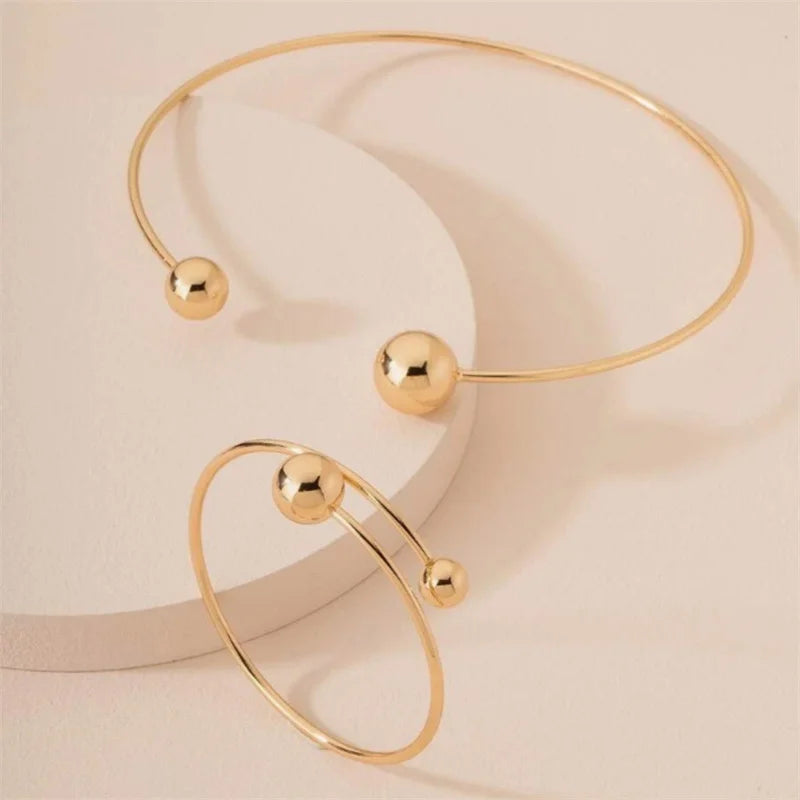 Geometric Metal Round Ball Torque Choker Jewelry Set Jewelry Set Lunarity Garage   