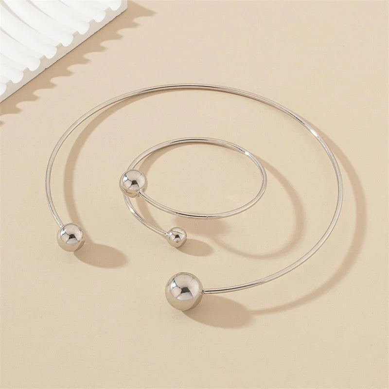 Geometric Metal Round Ball Torque Choker Jewelry Set Jewelry Set Lunarity Garage   