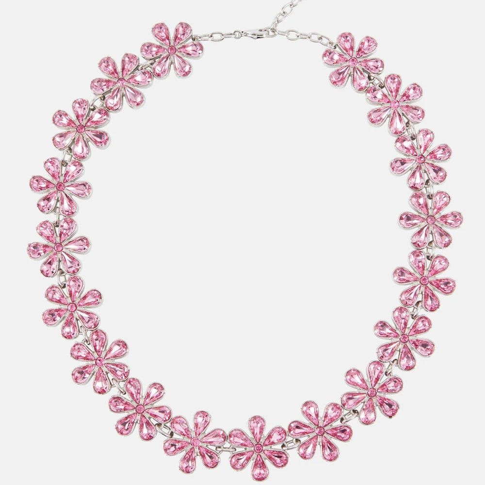 Green Rhinestone Flower Choker Necklace Necklace Lunarity Garage Silver-Pink  