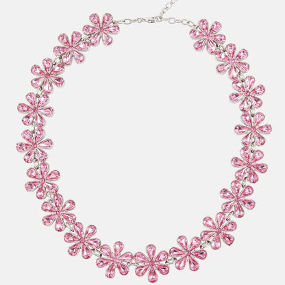 Green Rhinestone Flower Choker Necklace Necklace Lunarity Garage Silver-Pink  