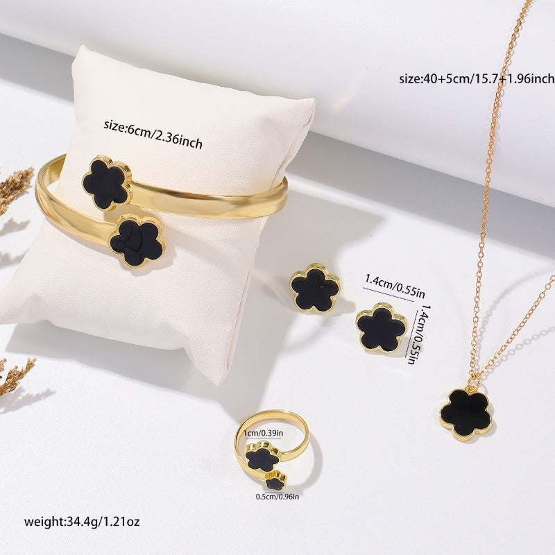 Five Petal Flower Jewelry Set – Fashion Earring, Bracelet & Necklace Set with Lucky Five-Leaf Flower Design jewelry set LUNARITY GARAGE