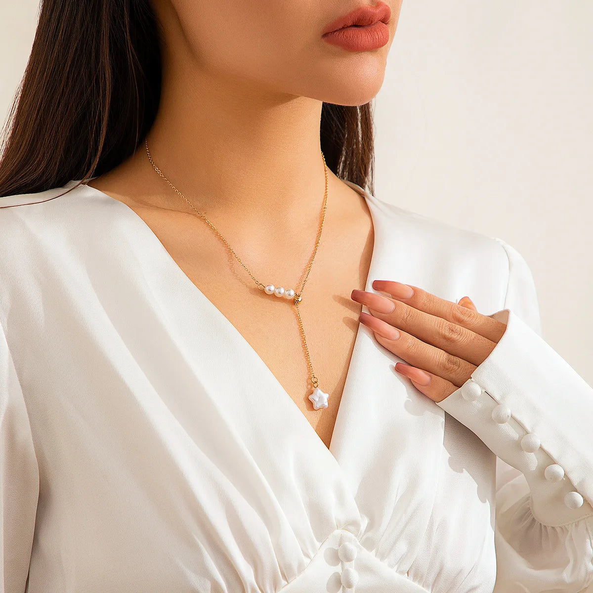 Five-Pointed Star Pearl Tassel Necklace Necklace LUNARITY GARAGE Gold