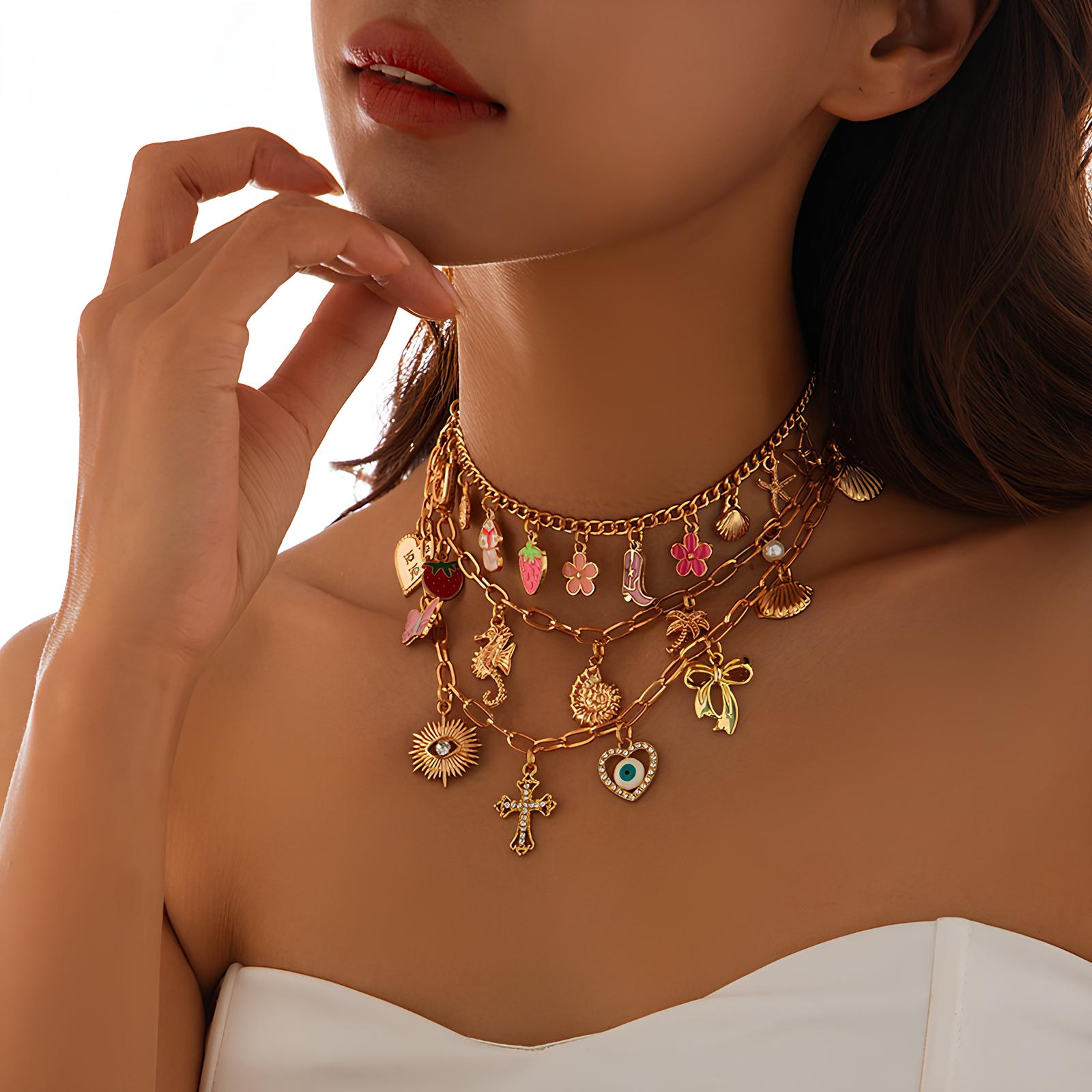 Flower Strawberry Bowknot Starfish Enamel Clavicle Chain Necklace Necklace LUNARITY GARAGE