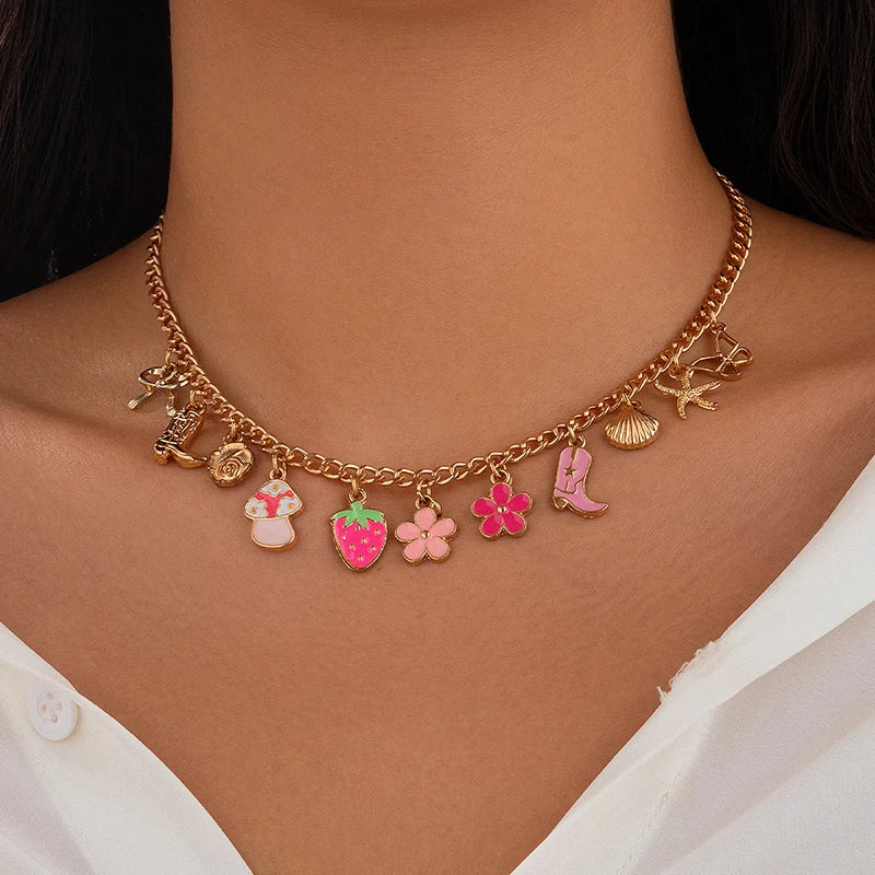 Flower Strawberry Bowknot Starfish Enamel Clavicle Chain Necklace Necklace LUNARITY GARAGE Style 2