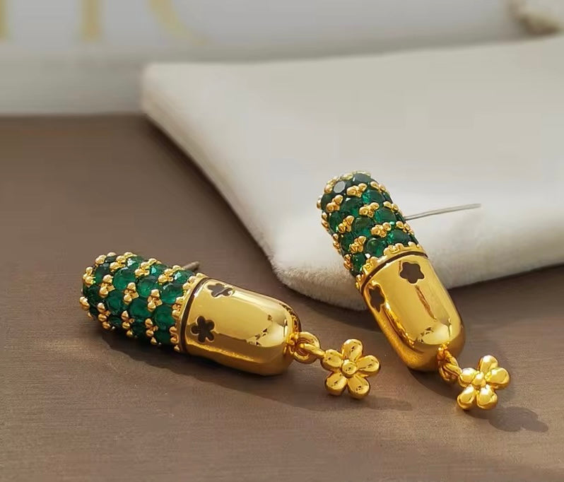 Luxury Floral Temperament Green Color Glass Earrings earrings LUNARITY GARAGE