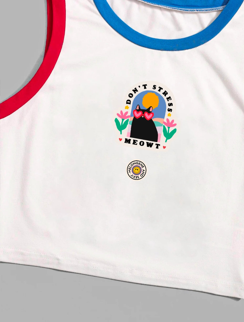 Don't Stress Meow The Breezy White Crop Top T- Shirts LUNARITY GARAGE   