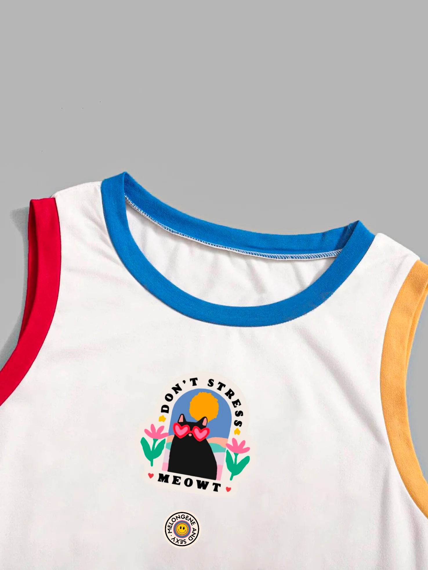 Don't Stress Meow The Breezy White Crop Top T- Shirts LUNARITY GARAGE