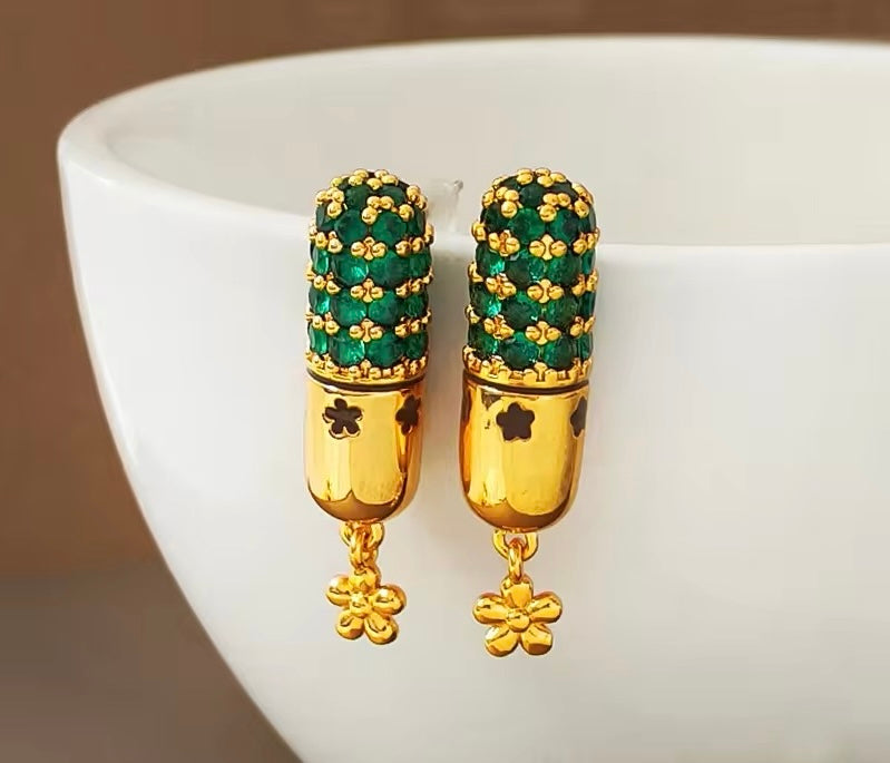 Luxury Floral Temperament Green Color Glass Earrings earrings LUNARITY GARAGE