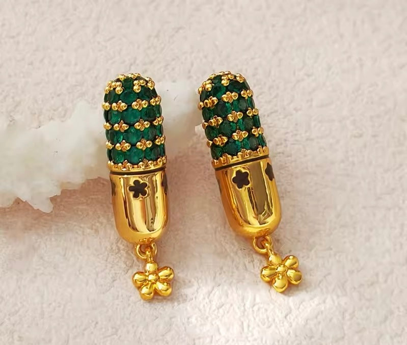 Luxury Floral Temperament Green Color Glass Earrings earrings LUNARITY GARAGE