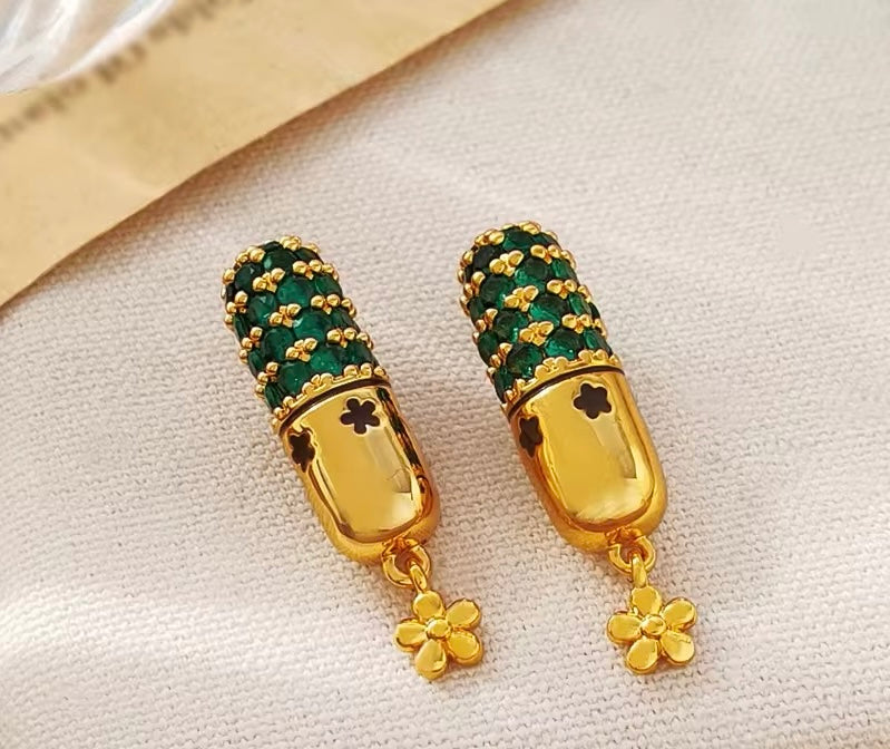 Luxury Floral Temperament Green Color Glass Earrings earrings LUNARITY GARAGE