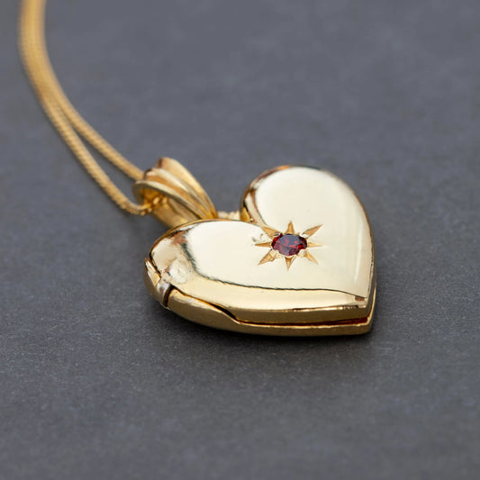 Garnet Heart Locket Necklace - Gold Plated Silver with Garnet Stone Necklace LUNARITY GARAGE