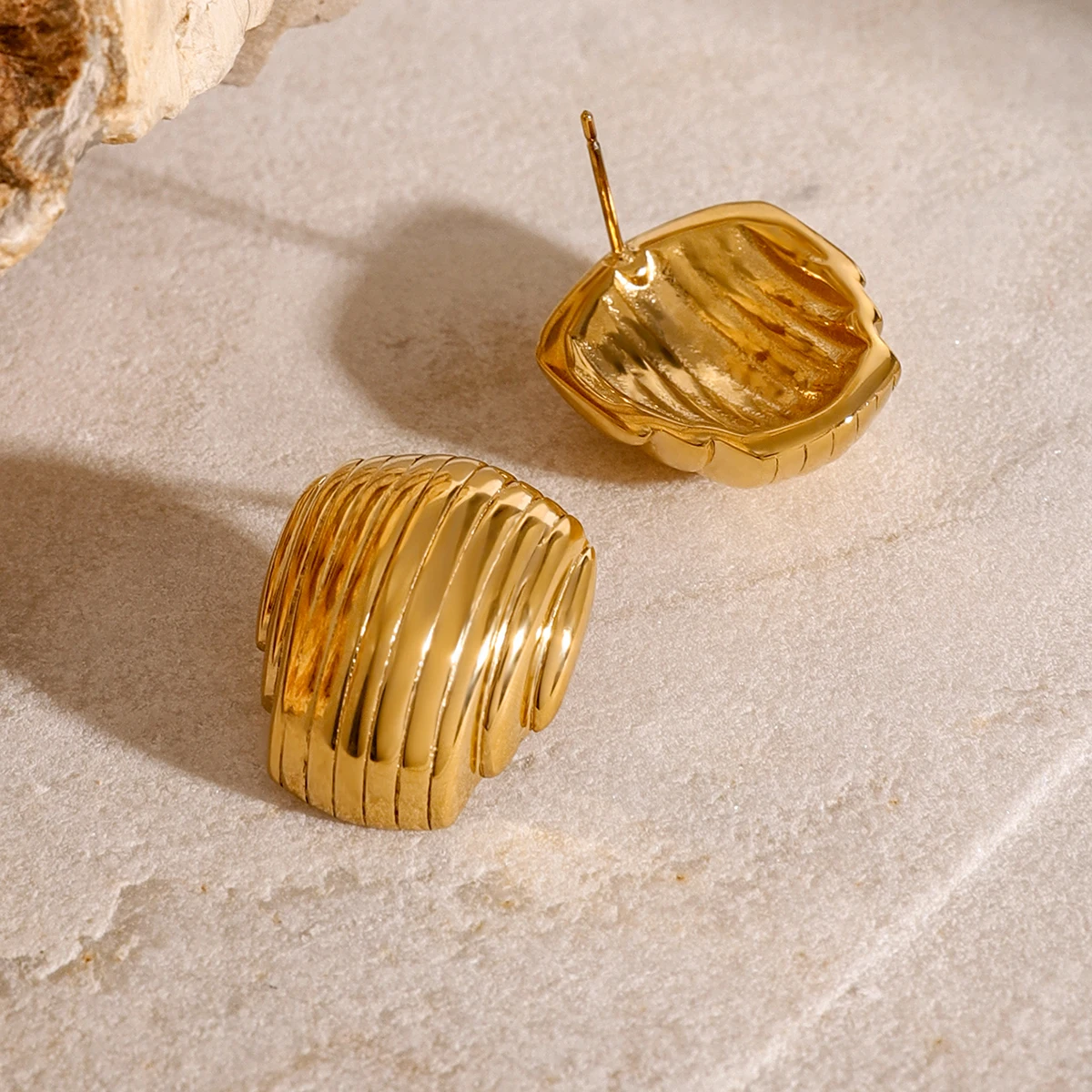 Geometric Minimalist Vertical Pleated Hollow Half Round Earrings earrings LUNARITY GARAGE