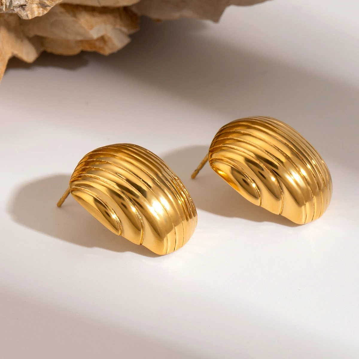 Geometric Minimalist Vertical Pleated Hollow Half Round Earrings earrings LUNARITY GARAGE