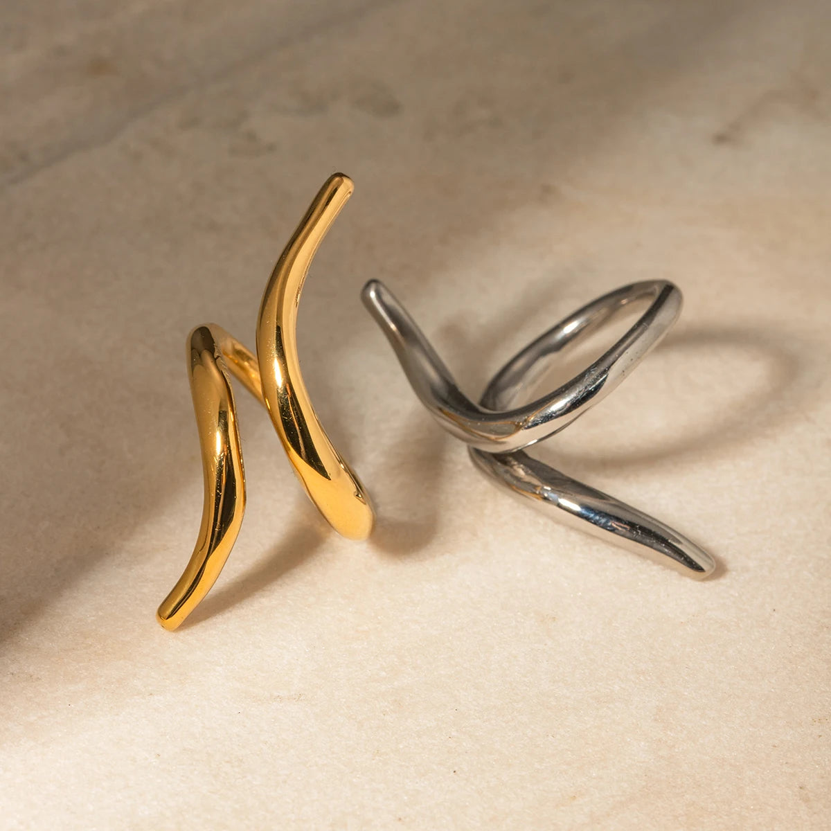 Glossy Golden Lines Mirage Staggered Open Ring Ring Lunarity Garage