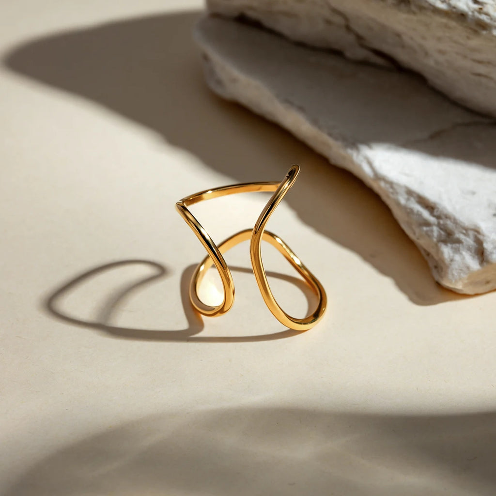 Gold Color Minimalist Lines Opening Ring ring LUNARITY GARAGE   