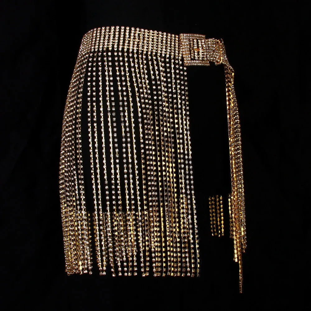 Glitter Crystal Tassel Mini Skirt Rhinestone Chain Belt Belt Lunarity Garage   