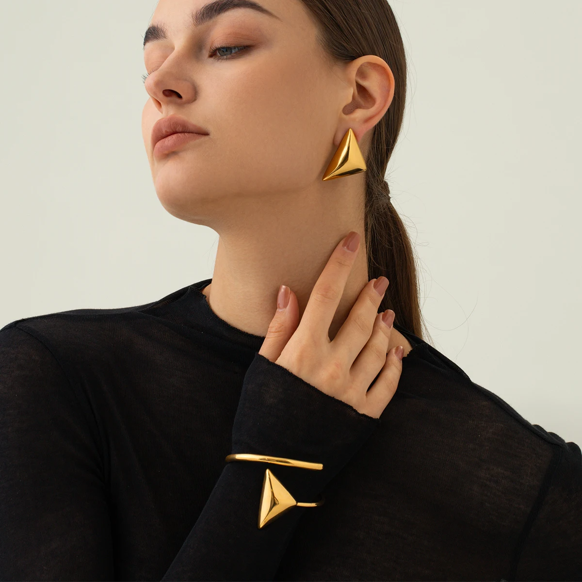 Golden Triangle Pendant Earrings earrings LUNARITY GARAGE Gold  