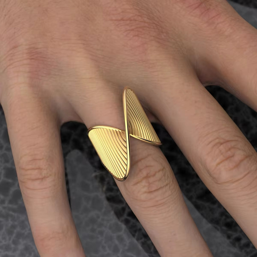 Golden Wave DNA-Inspired Irregular Statement Ring ring LUNARITY GARAGE   