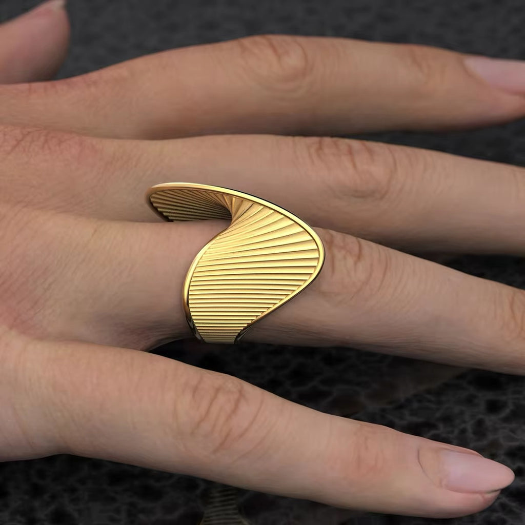 Golden Wave DNA-Inspired Irregular Statement Ring ring LUNARITY GARAGE   