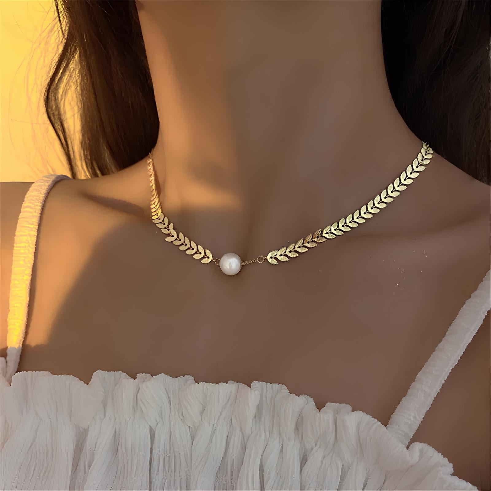 Golden Wheat Ear Pearl Pendant Necklace Necklace Lunarity Garage