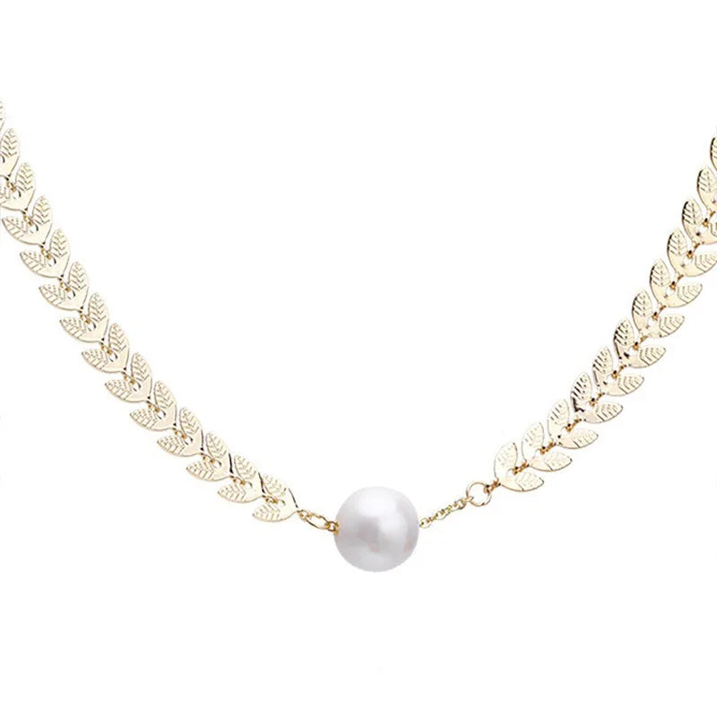 Golden Wheat Ear Pearl Pendant Necklace Necklace Lunarity Garage