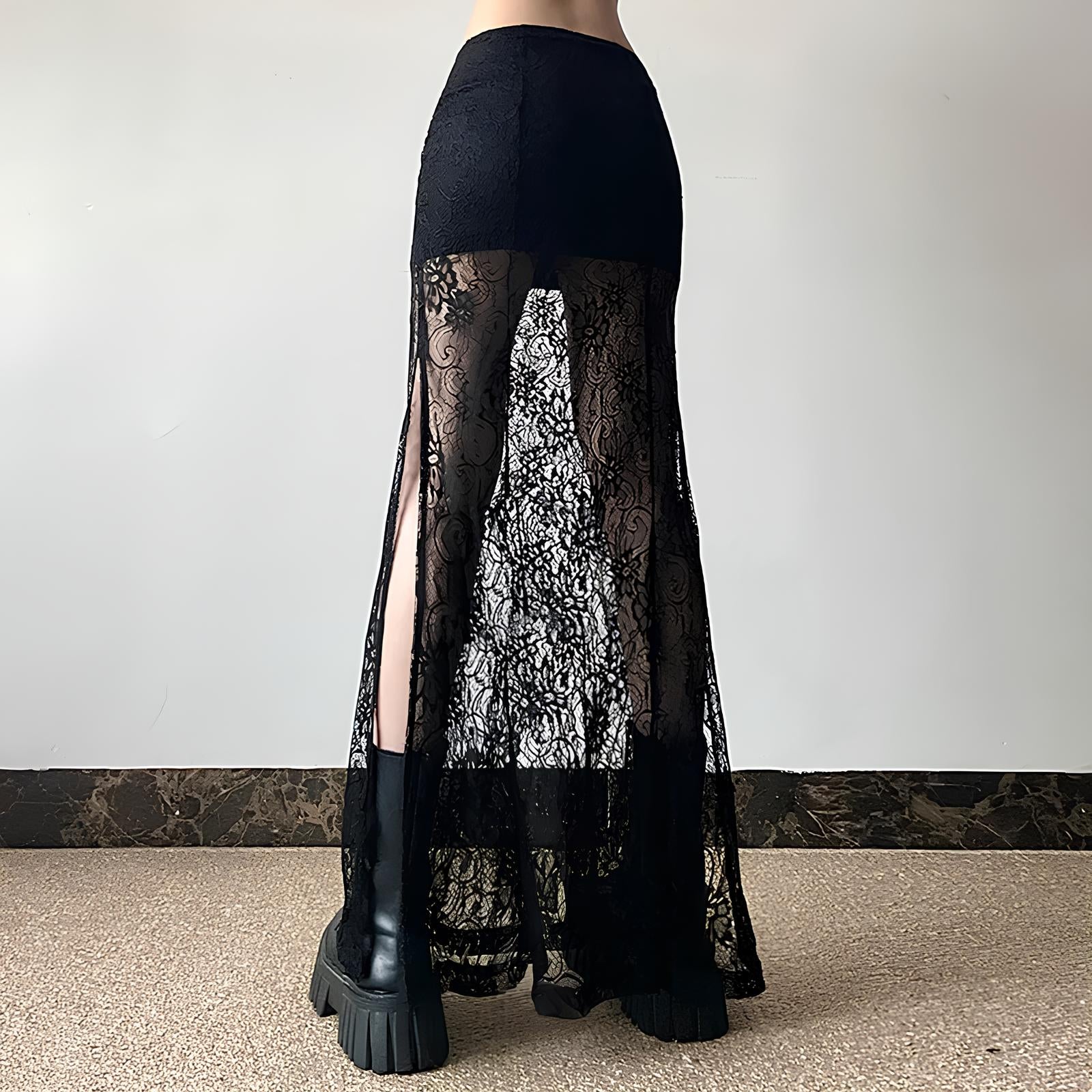 Gothic Lace Patchwork High Waist Skirt Skirts Lunarity Garage