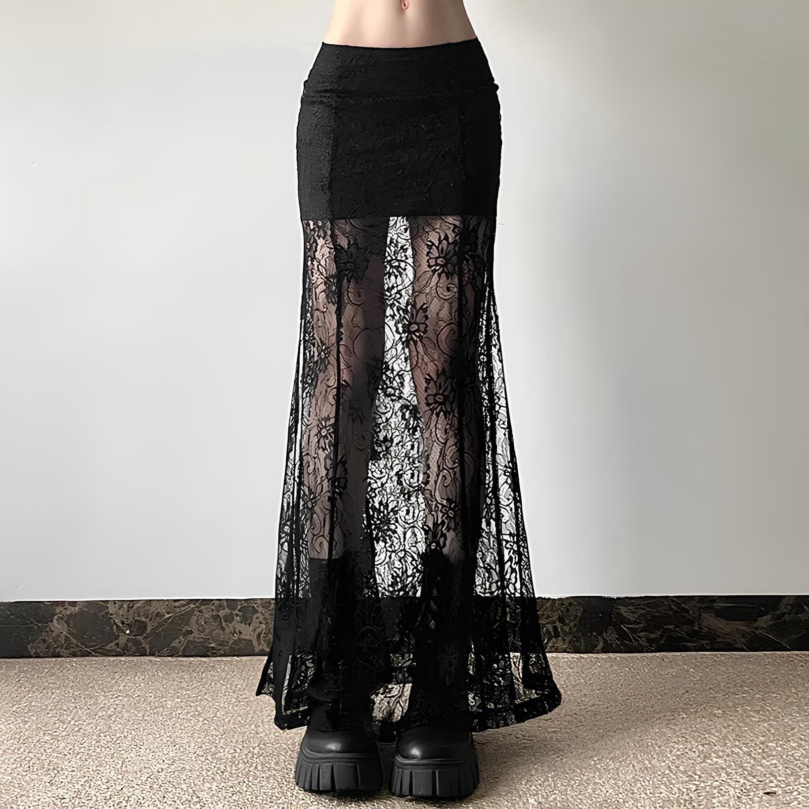 Gothic Lace Patchwork High Waist Skirt Skirts Lunarity Garage   