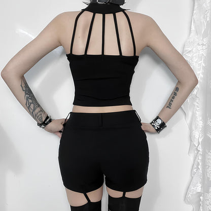 Goth Rivet Mesh Patchwork Crop Top crop top Lunarity Garage   