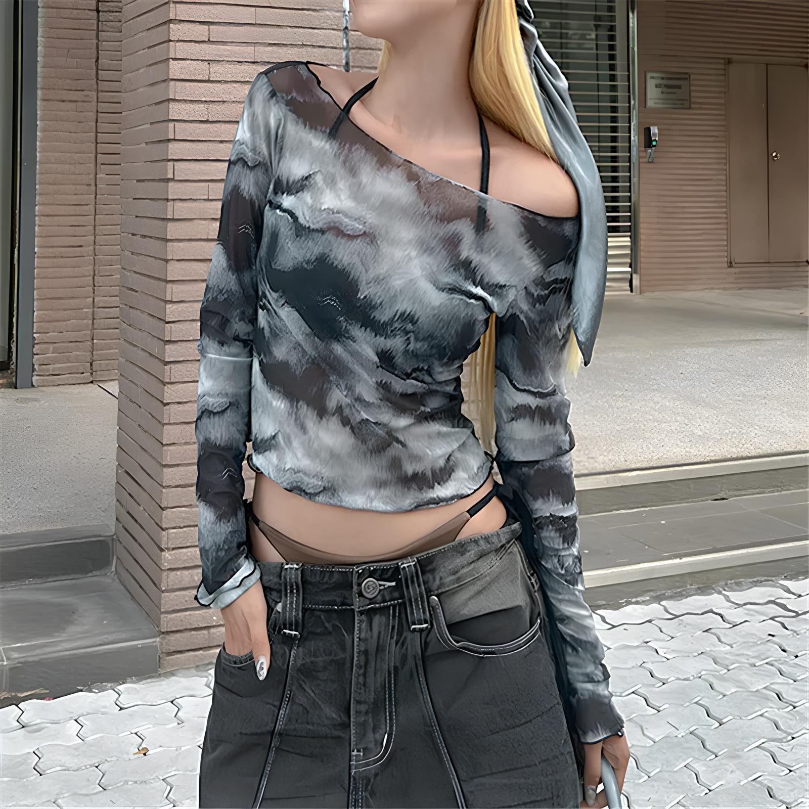 Vintage Cyber Techwear Long Sleeve Mesh Crop Top crop top Lunarity Garage
