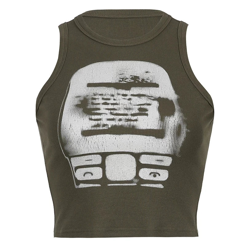 Y2K Printed Cropped Tank – Retro & Edgy Clubwear Tank top LUNARITY GARAGE