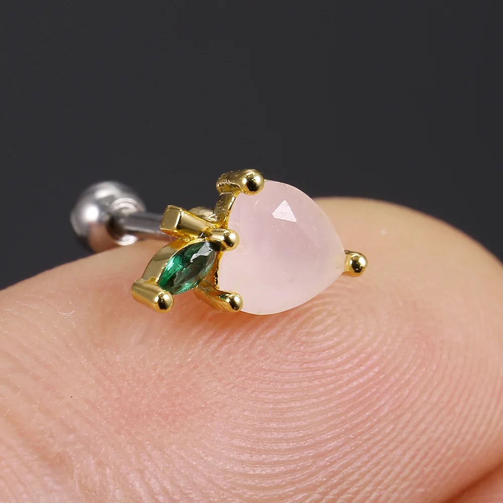 1Pc 20g Stainless Steel Rainbow Cz Fruit Cartilage Bicycle Stud Earring Cute Screw Back Bar Ligth Tragus Conch Lobe Ear Piercing Ear Piercings Lunarity Garage Peach