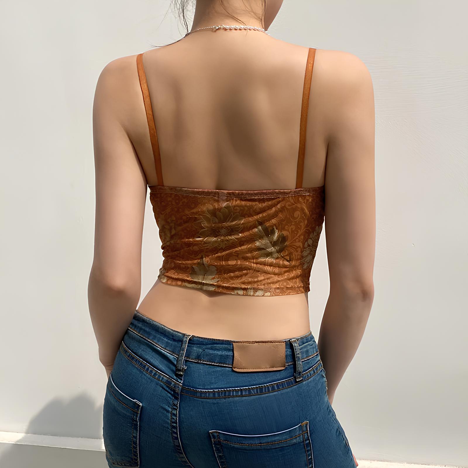 Leaves Printed Lace Patchwork Mesh Crop Top crop top Lunarity Garage