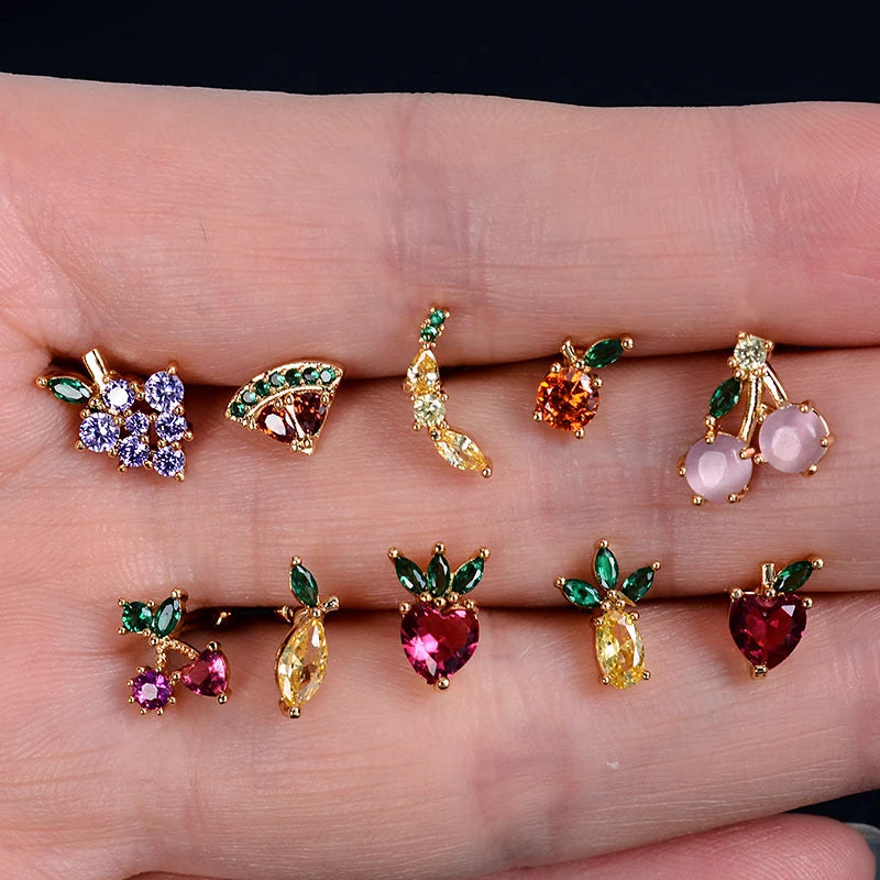 1Pc 20g Stainless Steel Rainbow Cz Fruit Cartilage Bicycle Stud Earring Cute Screw Back Bar Ligth Tragus Conch Lobe Ear Piercing Ear Piercings Lunarity Garage   