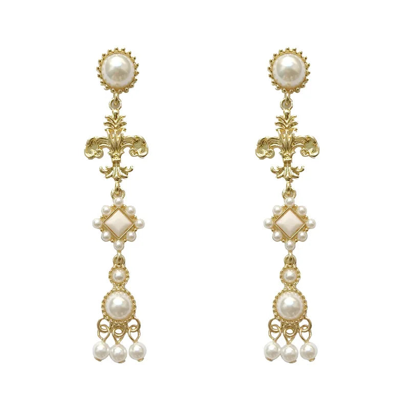 Vintage French Baroque Cross Pearl Clip-On Earrings Earrings Lunarity Garage