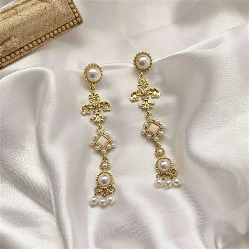 Vintage French Baroque Cross Pearl Clip-On Earrings Earrings Lunarity Garage clip on earrings  