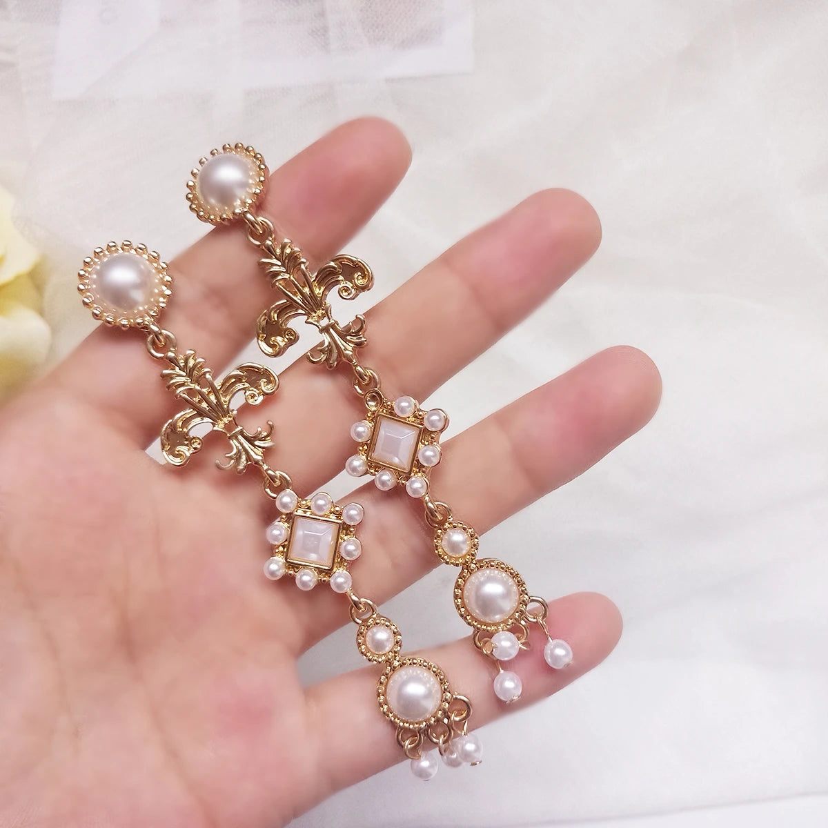 Vintage French Baroque Cross Pearl Clip-On Earrings Earrings Lunarity Garage
