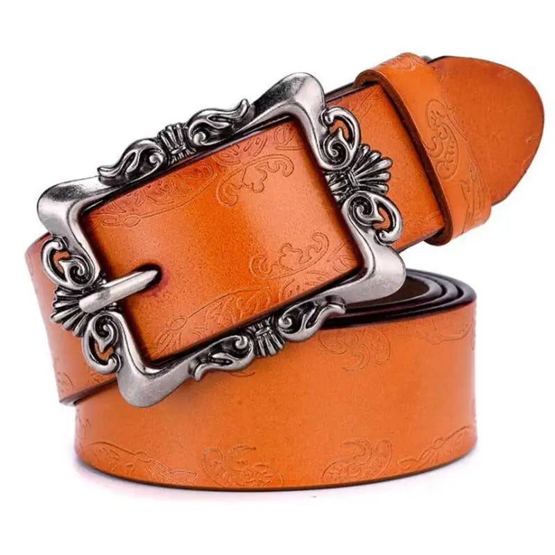 Luxury Genuine Leather Punk Belt - Designer High Quality Casual Women's Jeans Belt Belt LUNARITY GARAGE Orange 95cm