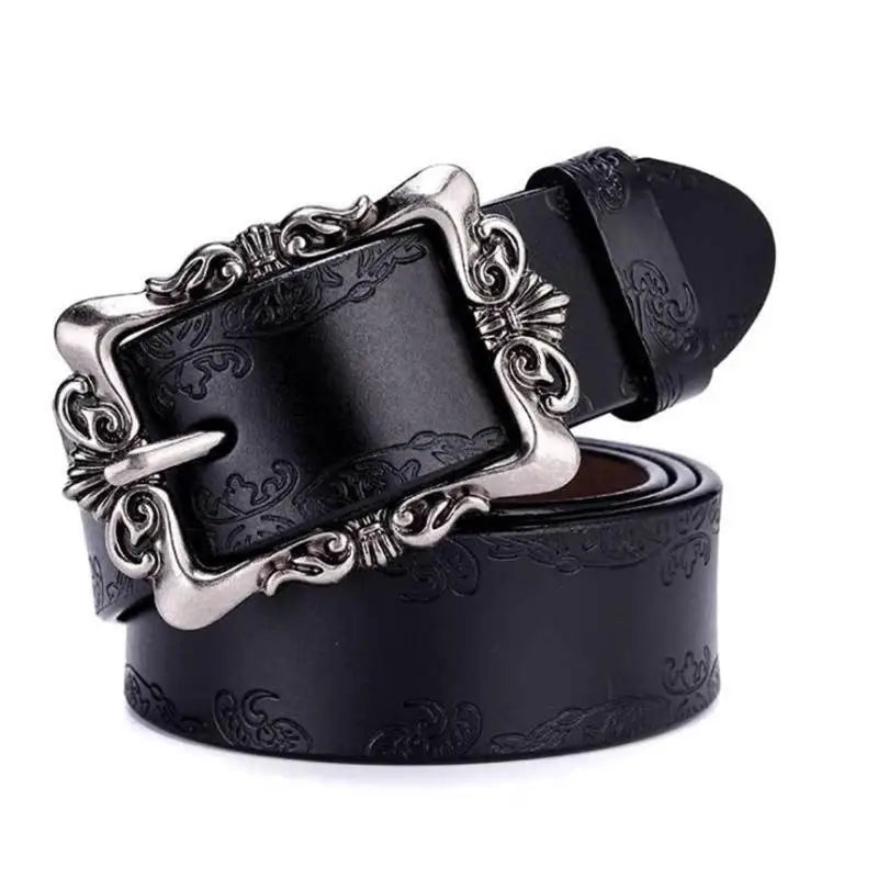 Luxury Genuine Leather Punk Belt - Designer High Quality Casual Women's Jeans Belt Belt LUNARITY GARAGE Black 95cm