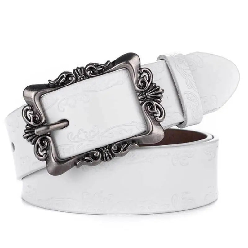 Luxury Genuine Leather Punk Belt - Designer High Quality Casual Women's Jeans Belt Belt LUNARITY GARAGE White 95cm