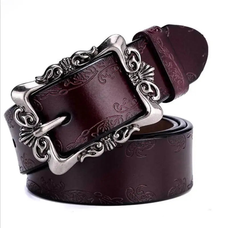 Luxury Genuine Leather Punk Belt - Designer High Quality Casual Women's Jeans Belt Belt LUNARITY GARAGE Brown 95cm