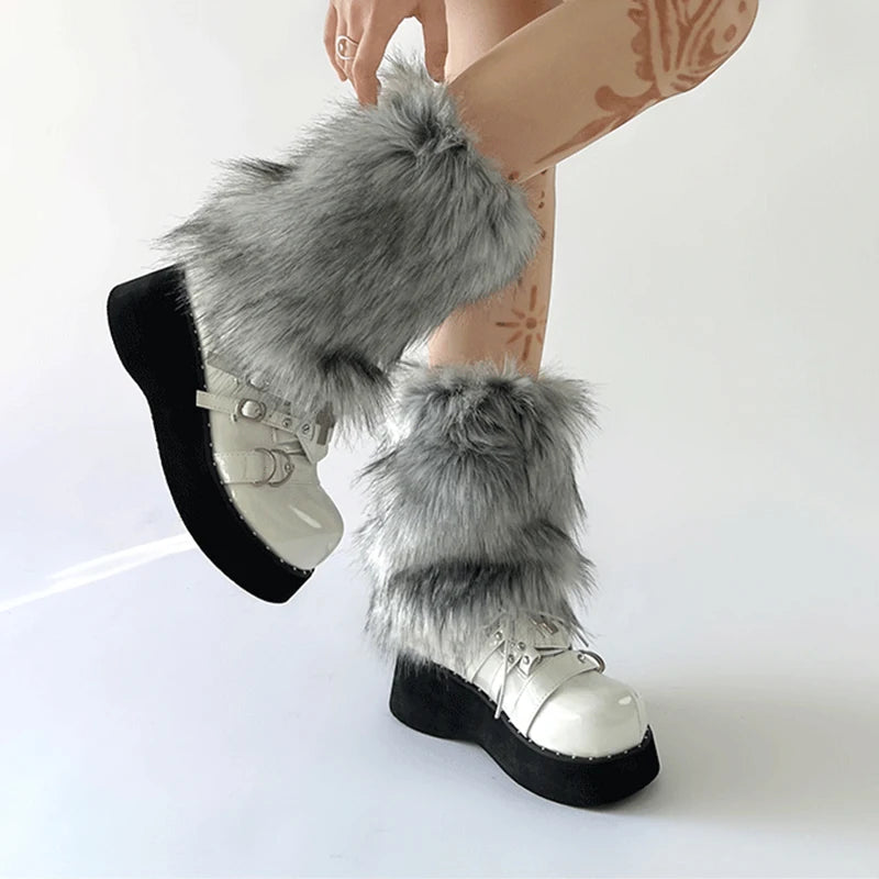 Y2K Gray Imitation Wolf Fur Leg Warmers Leg warmer Lunarity Garage   