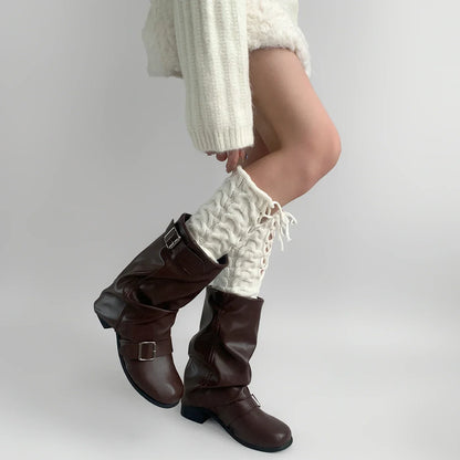 Y2K Harajuku Winter Style Strappy Knitted Leg Warmer Leg Warmers Lunarity Garage Beige 40cm 