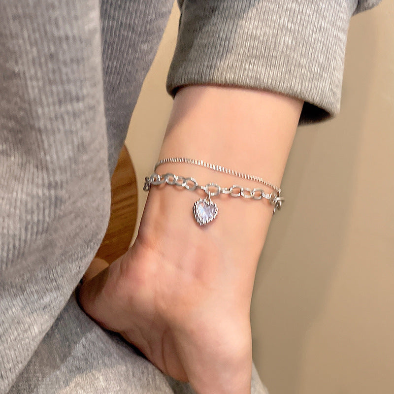 Double Layer Twin Chain Heart Bracelet Women Body Jewelry LUNARITY GARAGE
