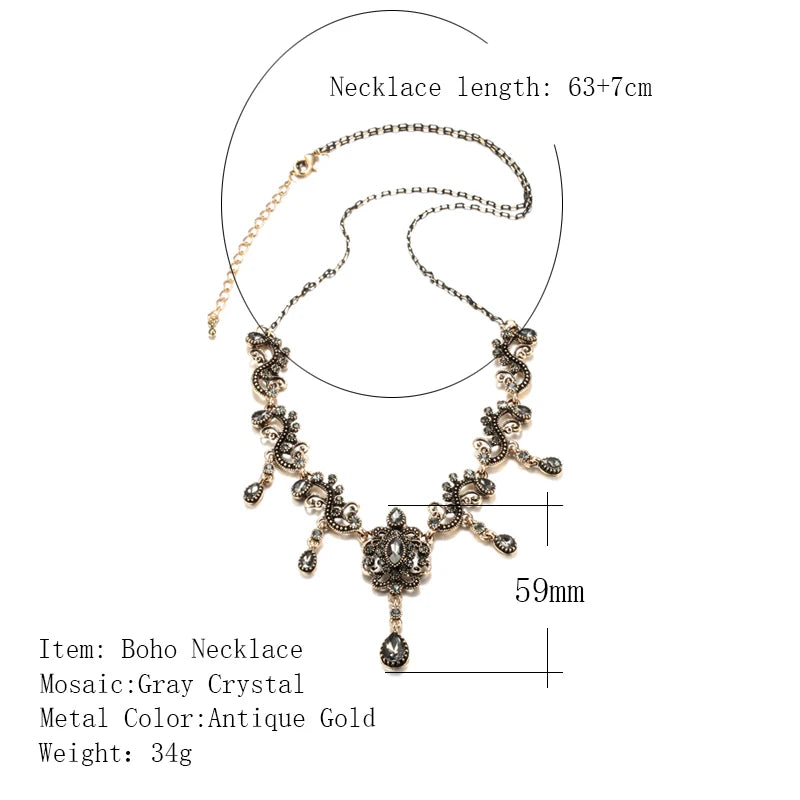 Luxury Gray Crystal Flower Necklace – Vintage Boho Ethnic Jewelry Necklace Lunarity Garage