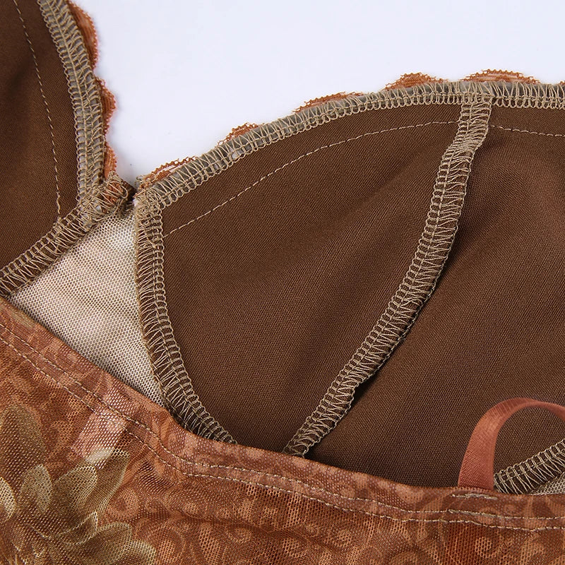 Leaves Printed Lace Patchwork Mesh Crop Top crop top Lunarity Garage