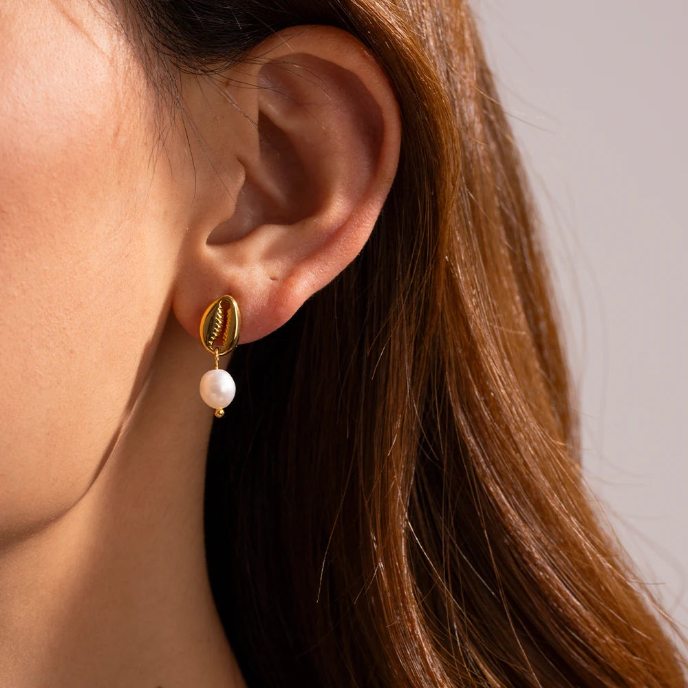 Vintage Shell Stud Design Pearl Drop Earrings earrings LUNARITY GARAGE
