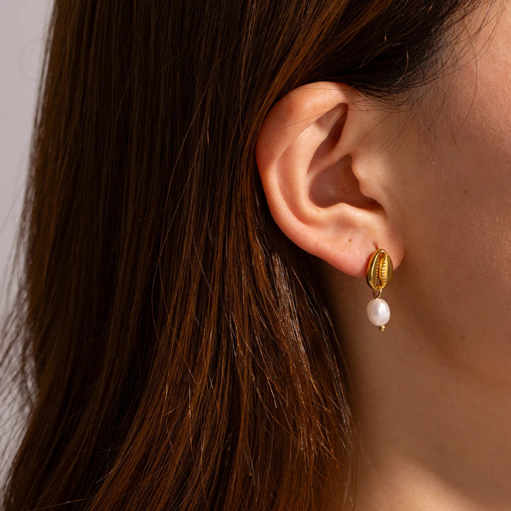 Vintage Shell Stud Design Pearl Drop Earrings earrings LUNARITY GARAGE