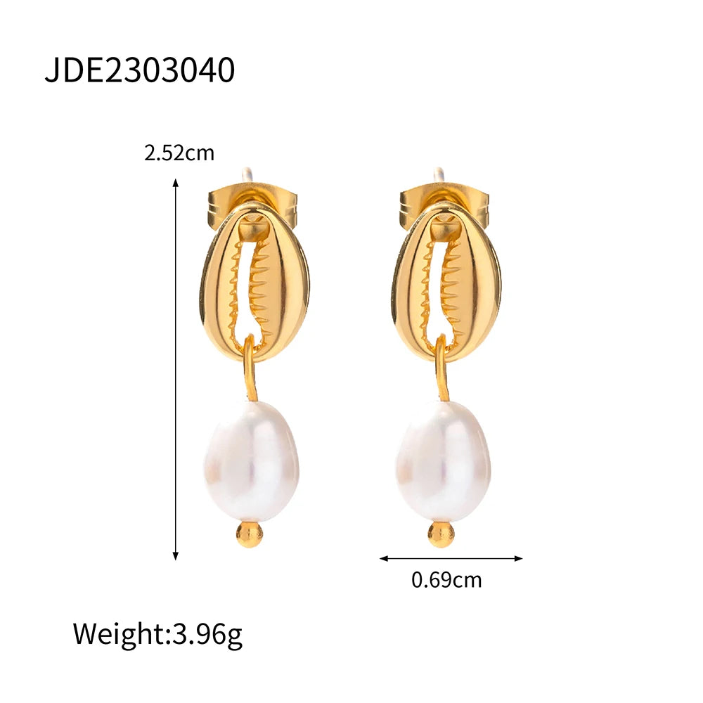Vintage Shell Stud Design Pearl Drop Earrings earrings LUNARITY GARAGE